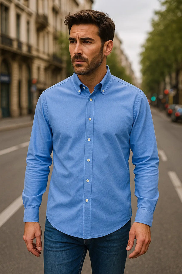 Chemise Oxford bleu ocean unie